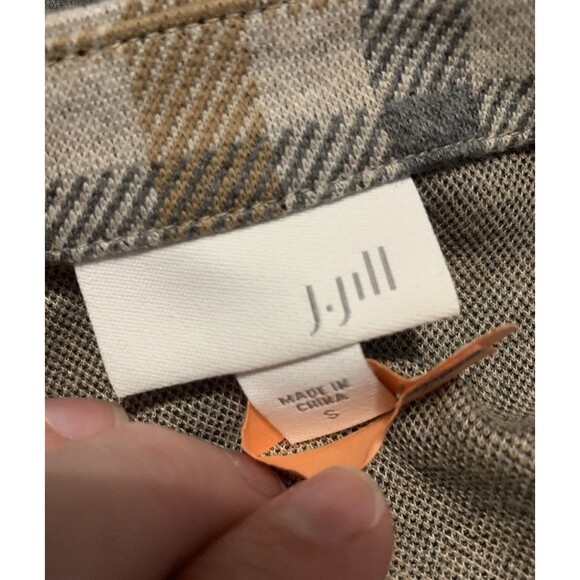J Jill Womens Plaid Dress Small Tan/Gray Short Sleeve Fall Casual Workwear - Picture 5 of 5